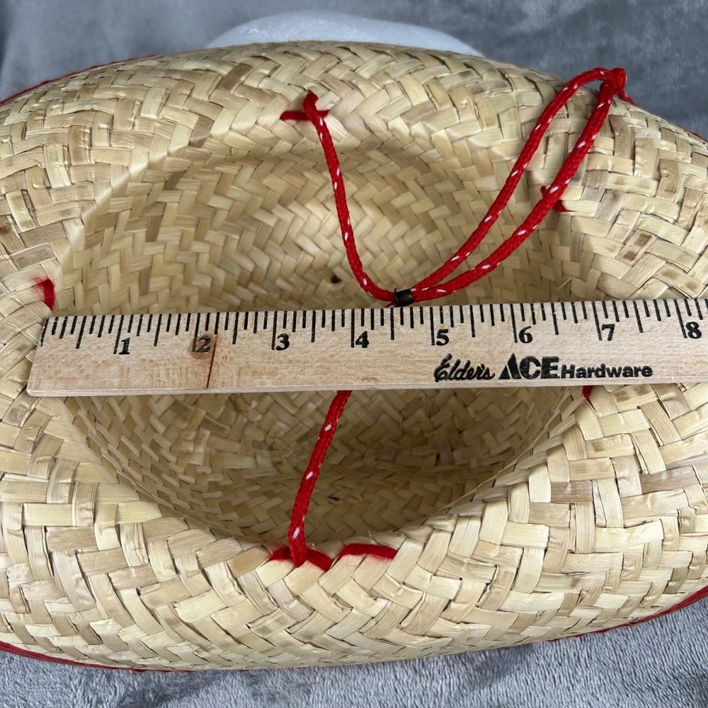 Kids Woven Straw Cowboy Hat Red Trim Western Costume Sheriff Accessory